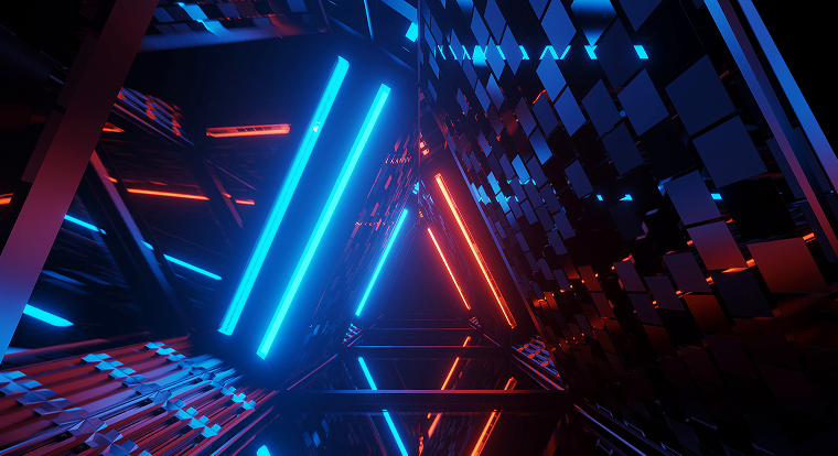 Neon-lit geometric corridor, representing Web3 gaming